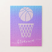 Meisjes Basketball Roze Paarse Ombre Gradiënt & Na Legpuzzel (Verticaal)