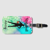 Meisjes Basketball Waterverf met drijvende harten Bagagelabel (Voorkant (horizontaal))