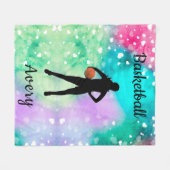 Meisjes Basketball Waterverf met drijvende harten Fleece Deken (Voorkant (Horizontaal))