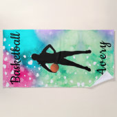 Meisjes Basketball Waterverf met drijvende harten Strandlaken (Voorkant)