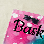 Meisjes Basketball Waterverf met drijvende harten Strandlaken (In situ)