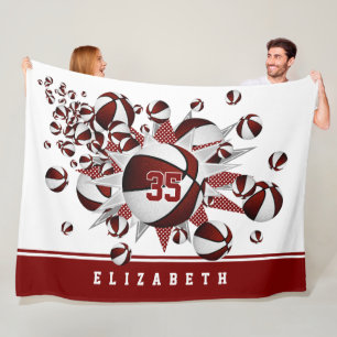 Meisjes basketballen sterren maroon wit gepersonal fleece deken
