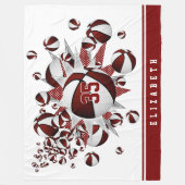 Meisjes basketballen sterren maroon wit gepersonal fleece deken (Voorkant)