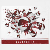 Meisjes basketballen sterren maroon wit gepersonal fleece deken (Voorkant (Horizontaal))