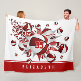 Meisjes basketballen sterren rood wit gepersonalis fleece deken