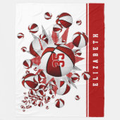 Meisjes basketballen sterren rood wit gepersonalis fleece deken (Voorkant)