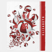 Meisjes basketballen sterren rood wit gepersonalis fleece deken (Voorkant)