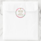 Meisjes Bautizo Roze Mintgroene Damast Gouden Krui Ronde Sticker (Tas)