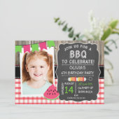 Meisjes BBQ Foto Verjaardag Uitnodiging (Staand voorkant)