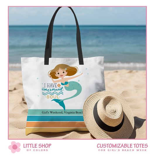 Meisjes Beach Weekend Zeemeermin gepersonaliseerd Tote Bag