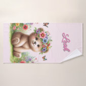 Meisjes Beary Schattige Roze Bloemen Badhanddoek (Badhanddoek)