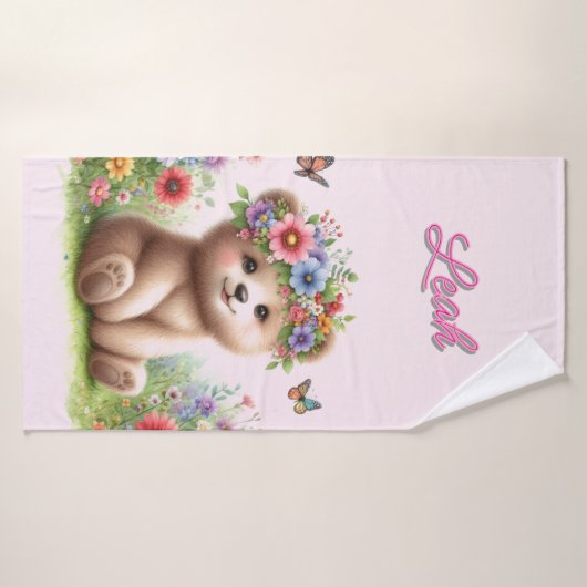 Meisjes Beary Schattige Roze Bloemen Badhanddoek (Badhanddoek)