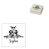 Meisjes Beauful Flowers Panda en Name Bookplate Rubberstempel (Gestempeld)