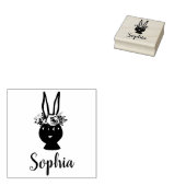 Meisjes Beauful Flowers Rabbit en Name Bookplate Rubberstempel (Gestempeld)