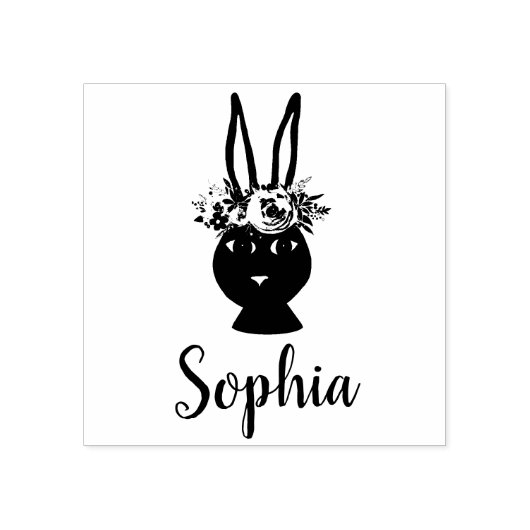 Meisjes Beauful Flowers Rabbit en Name Bookplate Rubberstempel (Afrduk)