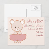 Meisjes Beer Aankondigingskaart (Voorkant / Achterkant)