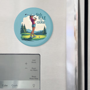 Meisjes beheersen de baan Retro Golf Illustratie Magneet