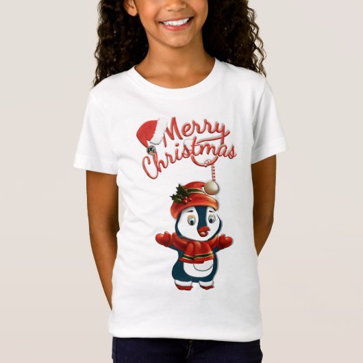 Meisjes' Bella Kerstmis Penguin T-Shirt (Voorkant)