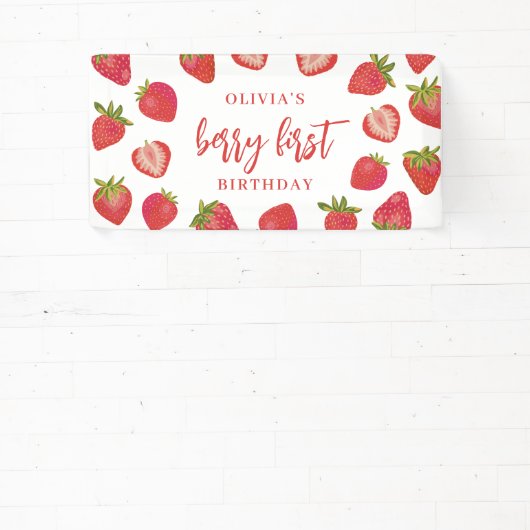 Meisjes Berry Eerste aardbei 1e verjaardagsfeest Spandoek (Insitu)
