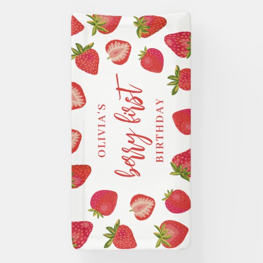 Meisjes Berry Eerste aardbei 1e verjaardagsfeest Spandoek (Verticaal)