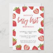 Meisjes Berry Eerste aardbei verjaardagsfeestje Kaart (Voorkant)