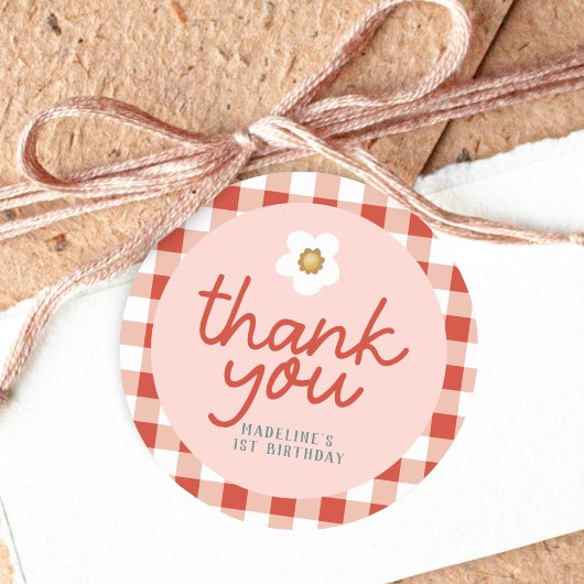 Meisjes Berry eerste Gingham Kinder 1e verjaardag Ronde Sticker