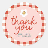 Meisjes Berry eerste Gingham Kinder 1e verjaardag  Ronde Sticker (Voorkant)