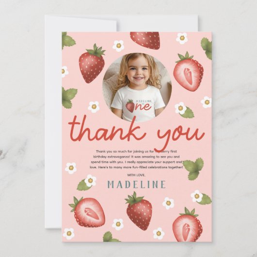 Meisjes Bes Eerst Kinderen 1e Verjaardag Foto Bedankkaart (Voorkant)