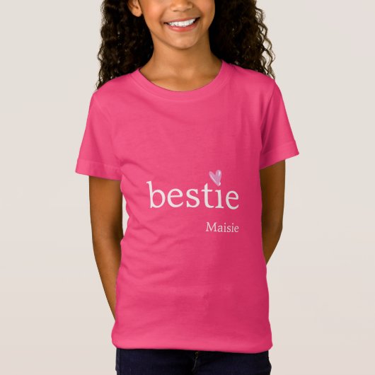 Meisjes Bestie Pink White Heart T-shirt (Voorkant)