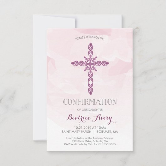 Meisjes bevestigingsuitnodiging, kruis en Waterver Kaart (Voorkant)