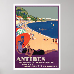 Meisjes bij Antibes Beach, Frankrijk, Riviera Poster