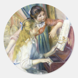 Meisjes bij de piano door Pierre Renoir Ronde Sticker