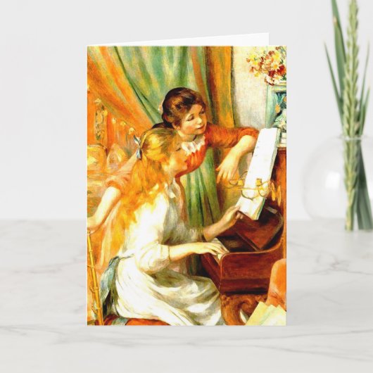 Meisjes bij het Wenskaart van de Piano Kaart (Voorkant)