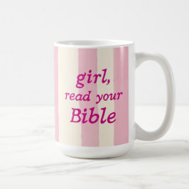 Meisjes Bijbel Lezen Roze Schattig Geloof Typograf Koffiemok