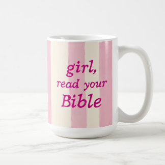 Meisjes Bijbel Lezen Roze Schattig Geloof Typograf Koffiemok