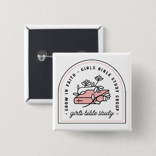 Meisjes bijbelstudiegroep leesgroep esthetiek vierkante button 5,1 cm