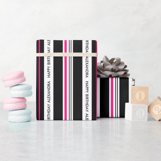 Meisjes Birthday Black en Hot Pink Cadeaupapier (Baby Shower)