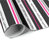 Meisjes Birthday Black en Hot Pink Cadeaupapier (Rol Hoek)