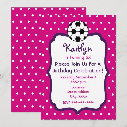 Meisjes Birthday nodigen roze uit met Paars Kaart (Voorkant / Achterkant)