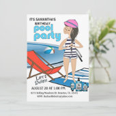 Meisjes Birthday Pool Party Let's Swim Invitation Kaart (Staand voorkant)