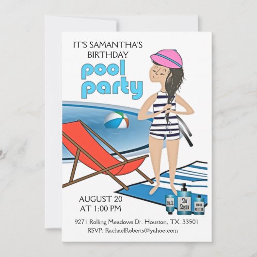 Meisjes Birthday Pool Party Let's Swim Invitation Kaart (Voorkant)