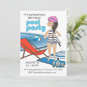 Meisjes Birthday Pool Party Let's Swim Invitation Kaart (Staand voorkant)