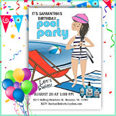 Meisjes Birthday Pool Party Let's Swim Invitation Kaart