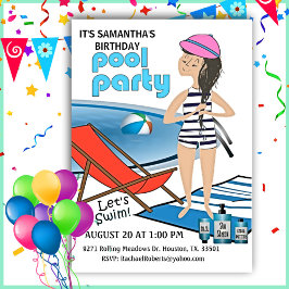 Meisjes Birthday Pool Party Let's Swim Invitation Kaart