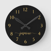 Meisjes Black Gold Minimalist Monogram Script Ronde Klok (Voorkant)