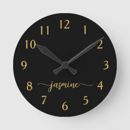 Meisjes Black Gold Minimalist Monogram Script Ronde Klok
