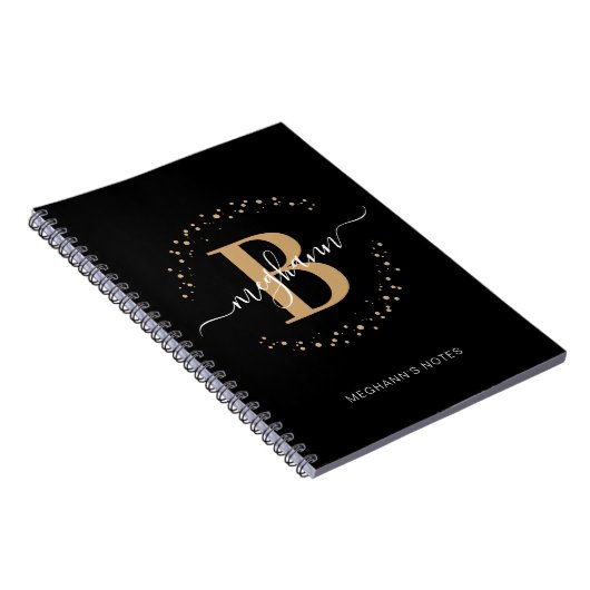 Meisjes Black Gold Name Script Monogram School Notitieboek (Rechterzijde)