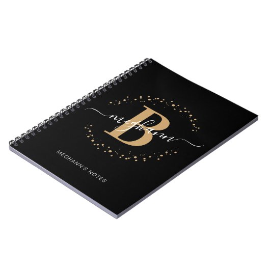 Meisjes Black Gold Name Script Monogram School Notitieboek (Linkerzijde)