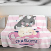 Meisjes Blanket met Cute Cartoon Cats Pink Stripes Fleece Deken