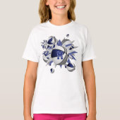 Meisje's blauw grijs basketballen sterren monogram t-shirt (Voorkant)